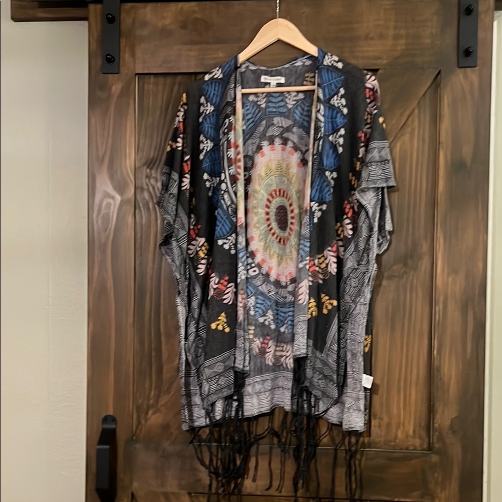 Bohemian Fringe Kimono with Colorful Patterns